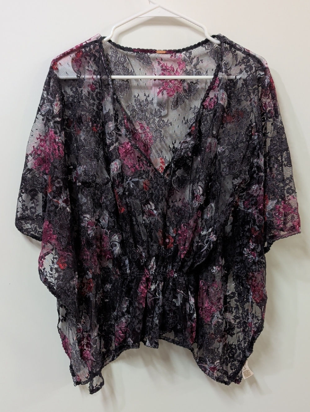 Free People Black Floral Lace Sheer Blouse Size Small